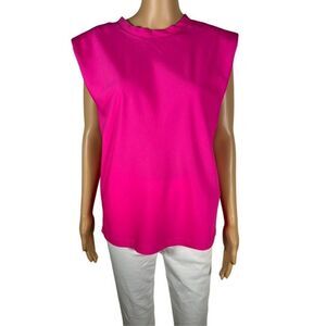 French Connection Women's Pink Shoulder Pad Crepe Tank Top Size S